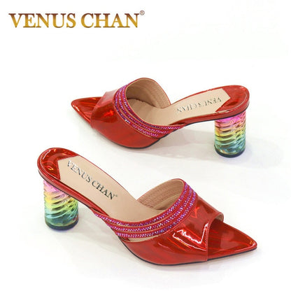 Venus Chan Summer Women Mules Design slippers Sandals Square sole slides High heel 9CM Women shoes Summer Woman size 41 42