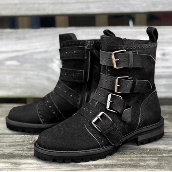 Men's Faux Suede Buckle Strap Boots - Elegant and Durable
